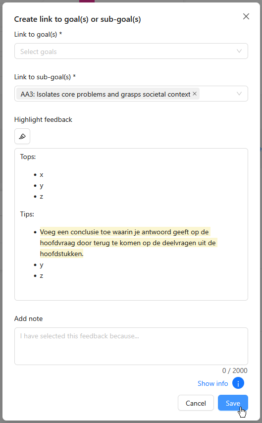 Feedback koppelen aan sub-goals in Portflow