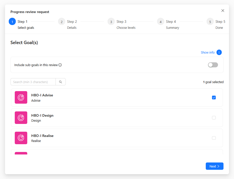 Progress Review Goal Selection
